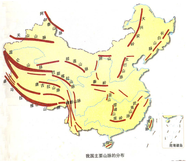 中国山脉分布图 中国山脉分布图